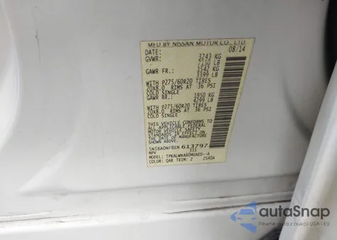 2014 Nissan Armada Platinum from USA, damaged, VIN 5N1BA0NF8EN613797